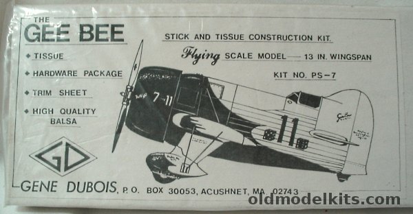 Gene Dubois Gee Bee R-1 Racer - Peanut Scale Rubber Powered Flying Airplane Model, PS-7 plastic model kit